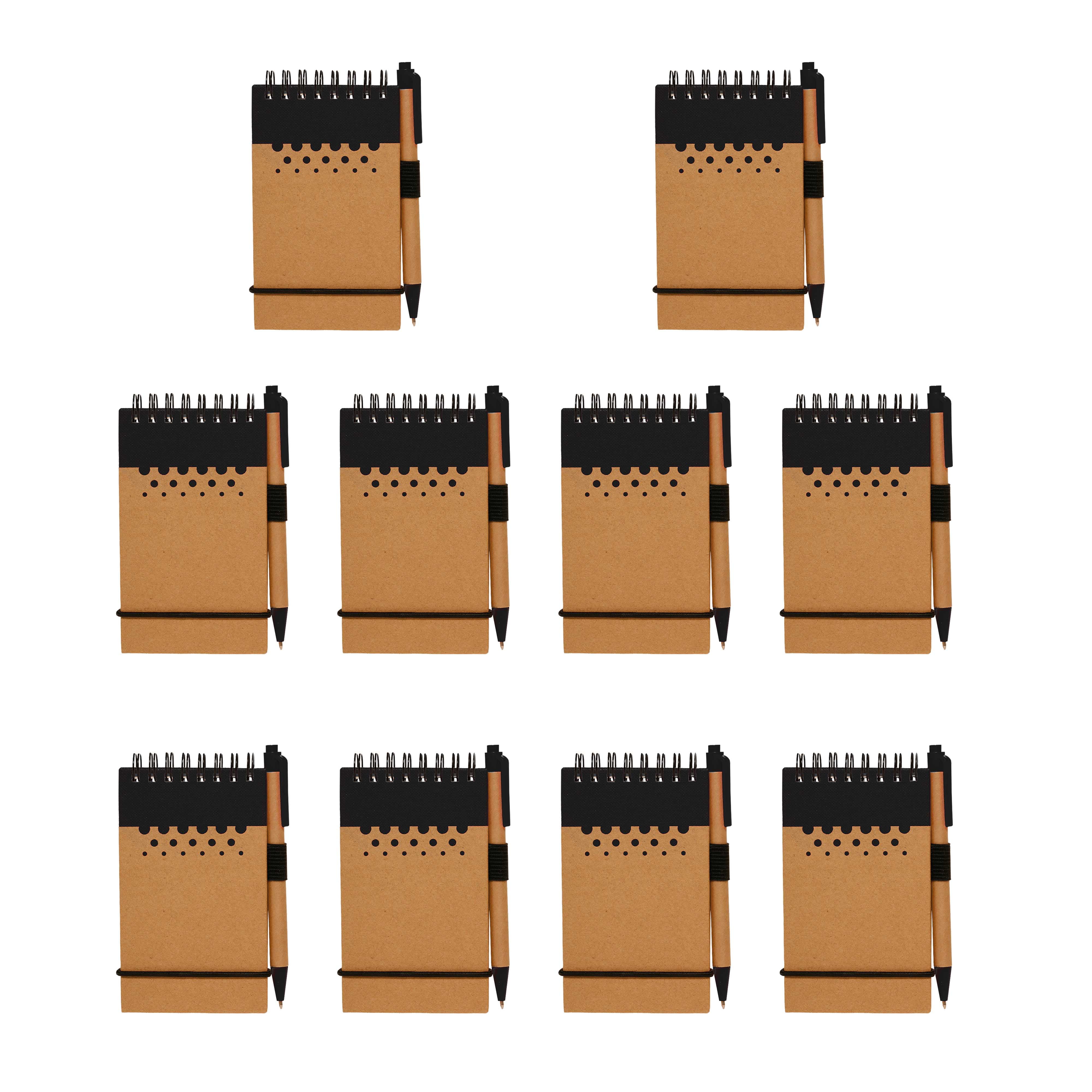 10 Recyclable Spiral Small Notebooks Pack 60 Lined Pages Black