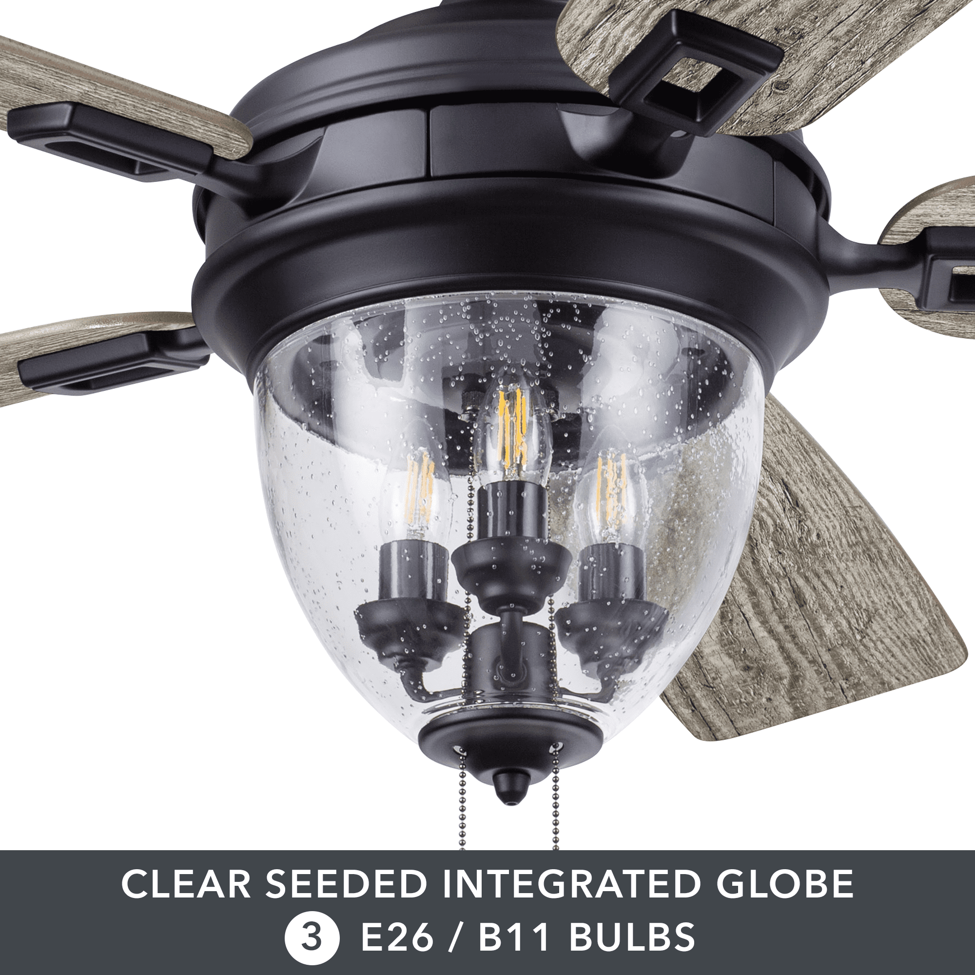 Better Homes & Gardens 52" Matte Black Indoor/Outdoor Ceiling Fan with Lights, 5 Blades, Pull Chains & Reverse Airflow