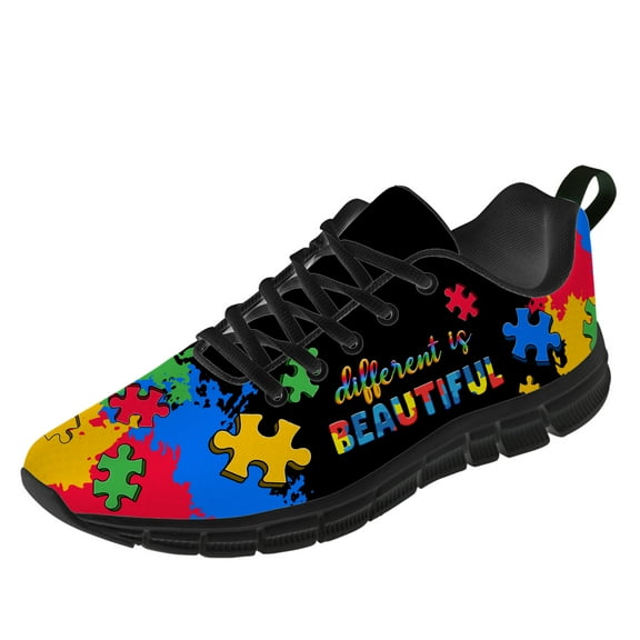 Customuart Autism Shoes Womens Running Shoes Black Sneakers Size 5.5