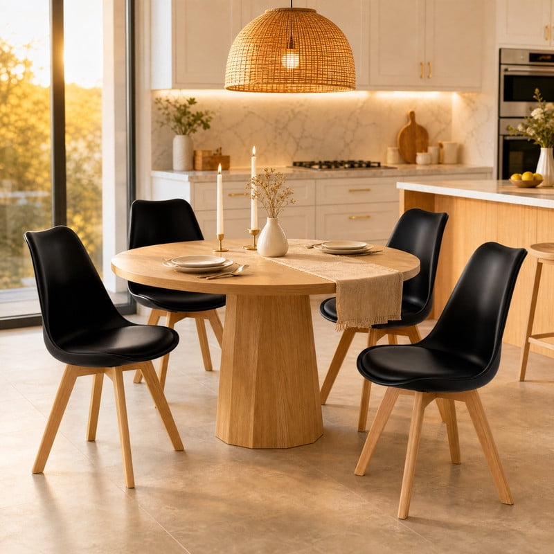 BEAUTYPEAK Dining Chairs Set of 4 PU Leather Upholstered Side Chairs with Padded Seats Solid Wood Legs Modern Accent Chairs, Black