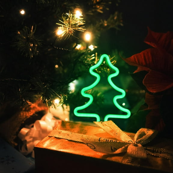 IBASETOY 1Pc LED Light Christmas Tree Neon Decor Green Indoor Holiday Decoration