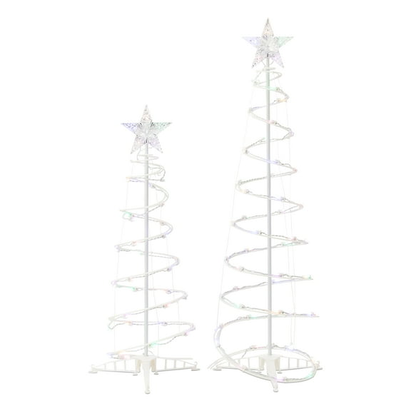 Indoor/Outdoor LED Light-Up 8-Function Color-Changing Spiral Christmas Trees, Cool White to Multicolor, Set of 2, by Holiday Time