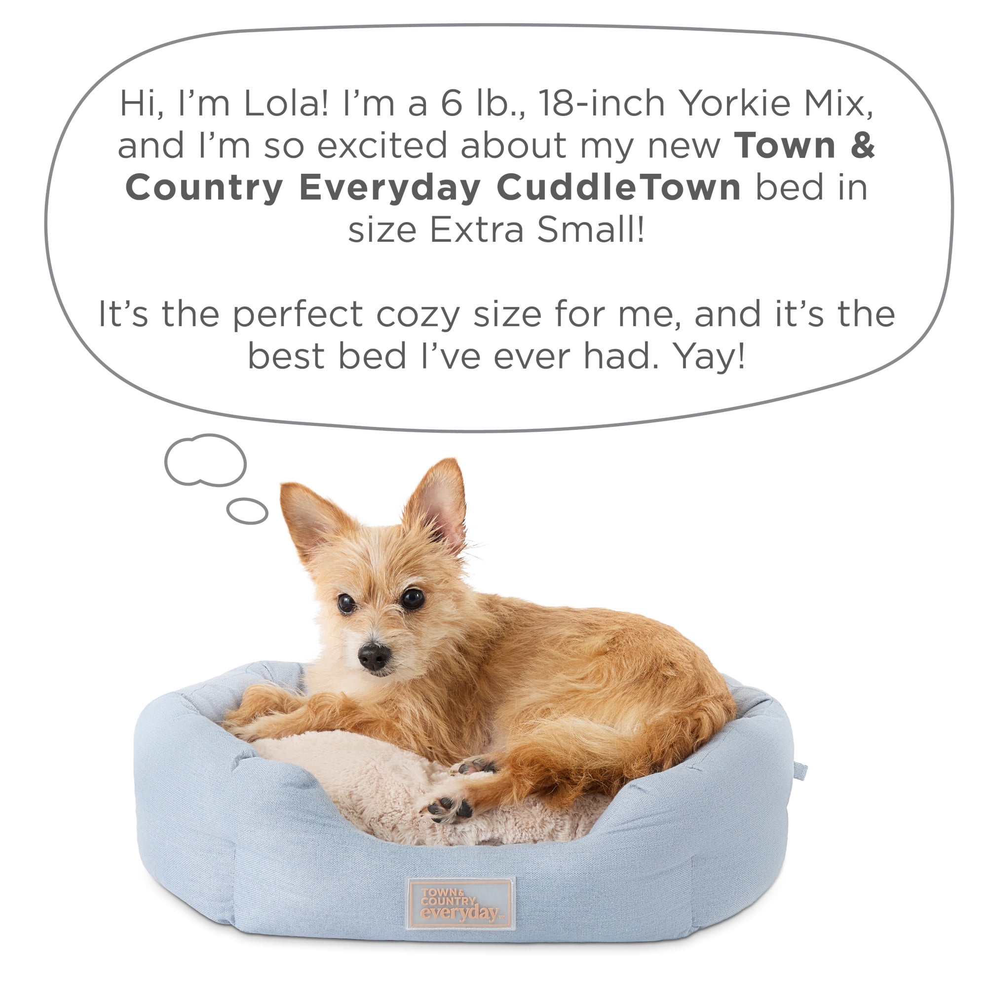 TOWN & COUNTRY EVERYDAY CuddleTown Faux Linen Comfy Cozy Cuddler Pet Bed, Supportive & Calming, Water Repellent, Non-Slip Bottom, Machine Washable Cover, Grey, XS 20"x14"x6"