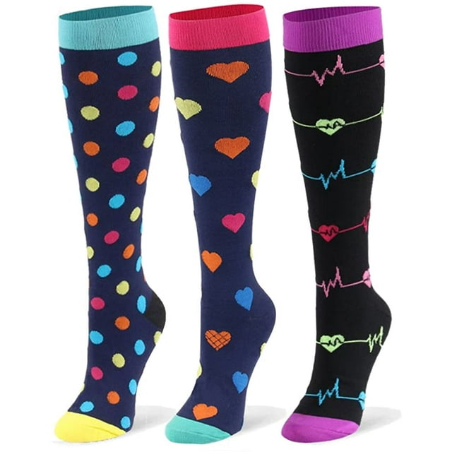 Compression Socks for Women & Men Circulation - 20-30mmHg 3 Pairs Compression Stockings for Nurse, Pregnancy