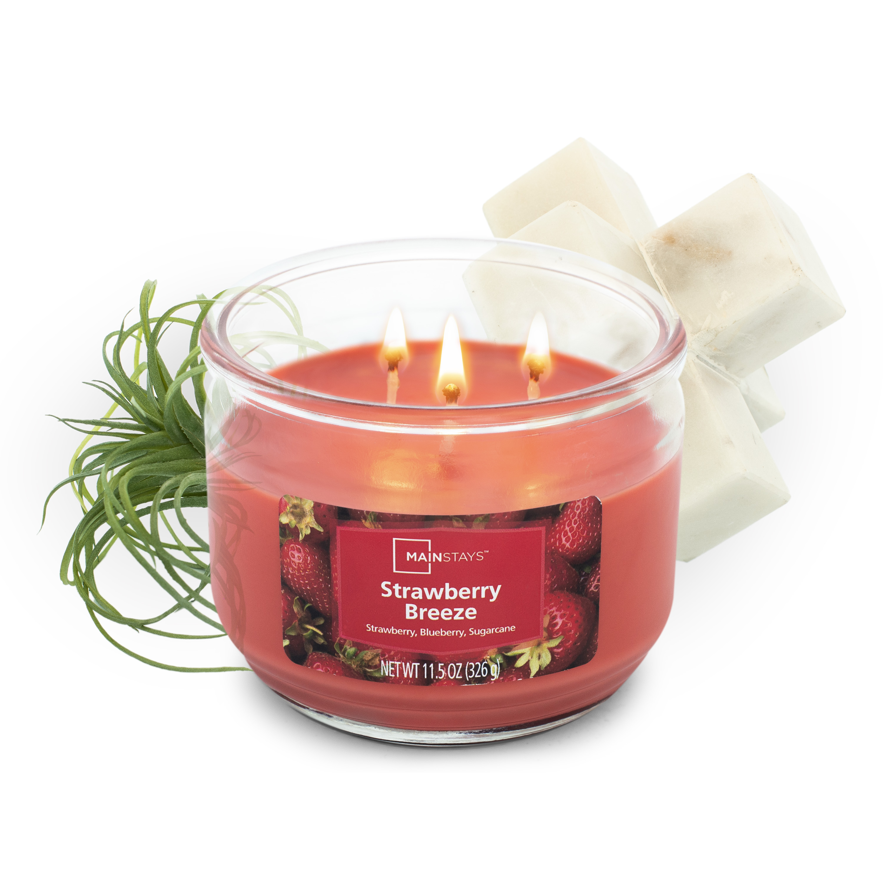 Mainstays Strawberry Breeze Scented Jar Candle 3 Wick , 11.5 oz