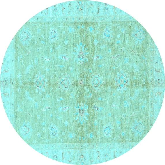Ahgly Company Indoor Round Oriental Light Blue Traditional Area Rugs, 6' Round