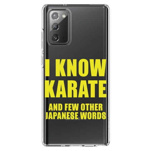 DistinctInk Clear Shockproof Hybrid Case for Samsung Galaxy Note 20 (6.7" Screen) - TPU Bumper Acrylic Back Tempered Glass Screen Protector - I Know Karate And Few Other Japanese Words