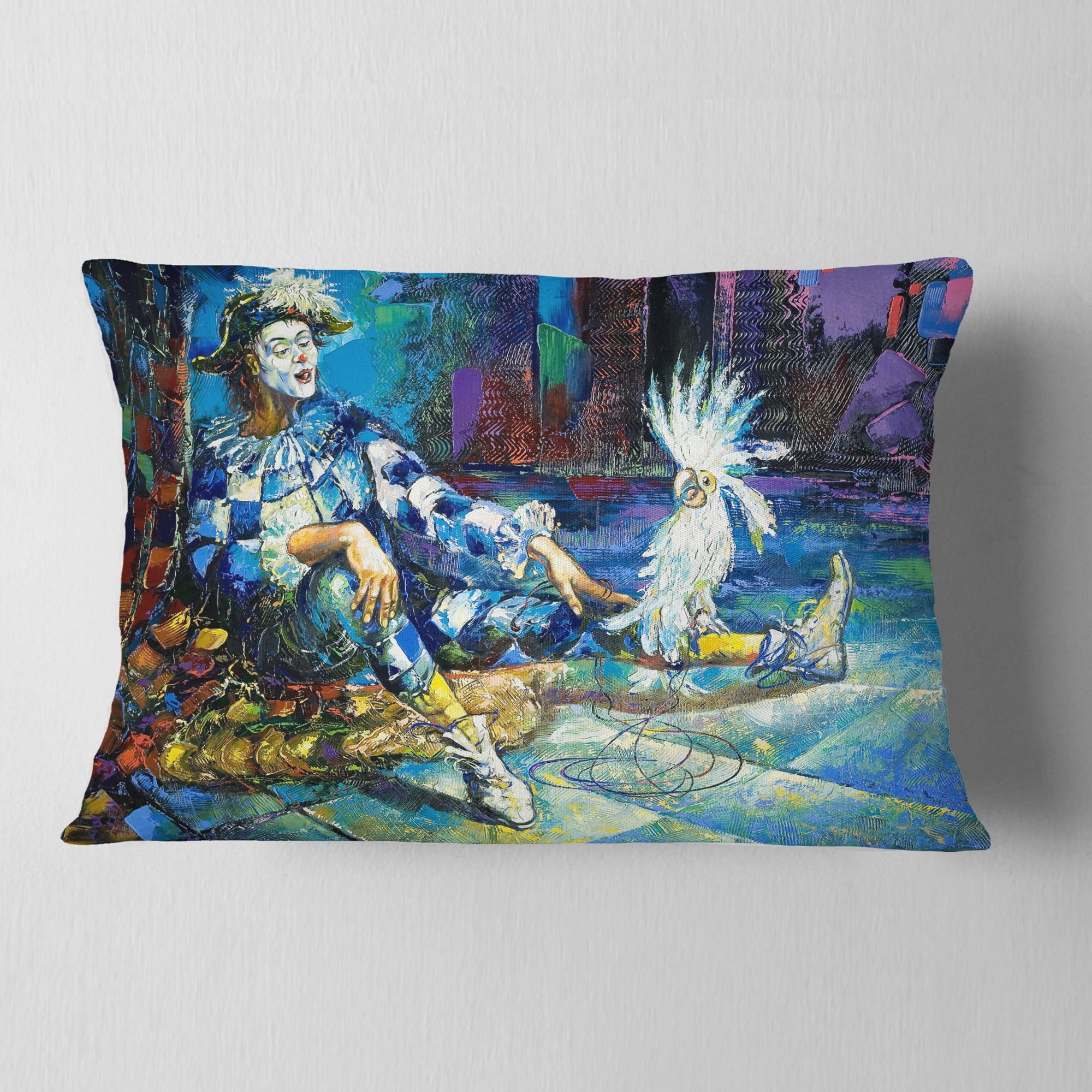 Designart The Harlequin and White Parrot - Contemporary Throw Pillow - 12x20