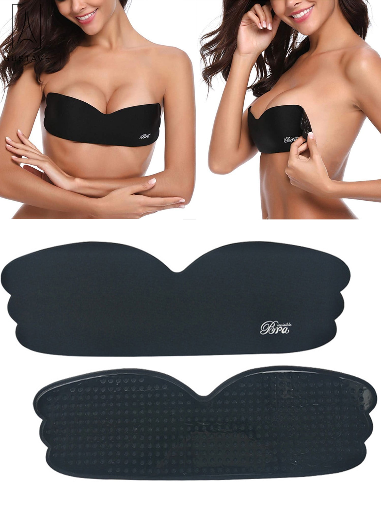 Women's Boob Tape Breast Lift Seamless Bra Push Up Nude Black 2pc Set  5cm*5m
