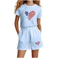 thumbnail image 2 of Amidoa Girls Summer 2 Piece Outfits Cute Floral Short Sleeve and Casual Shorts Kids Clothing Set Light Blue Size 3T, 2 of 5