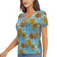 thumbnail image 2 of Wukai Sunflowers Casual V-Neck Graphic Tees for Women: Lightweight and Breathable Summer Tops with Stylish Design-Medium, 2 of 8