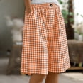 thumbnail image 2 of hotojiny Womens Bermuda Shorts Summer Casual Wide Leg Cotton Long Shorts Knee Length High Waisted Plaid Shorts Beach Outfits, 2 of 7
