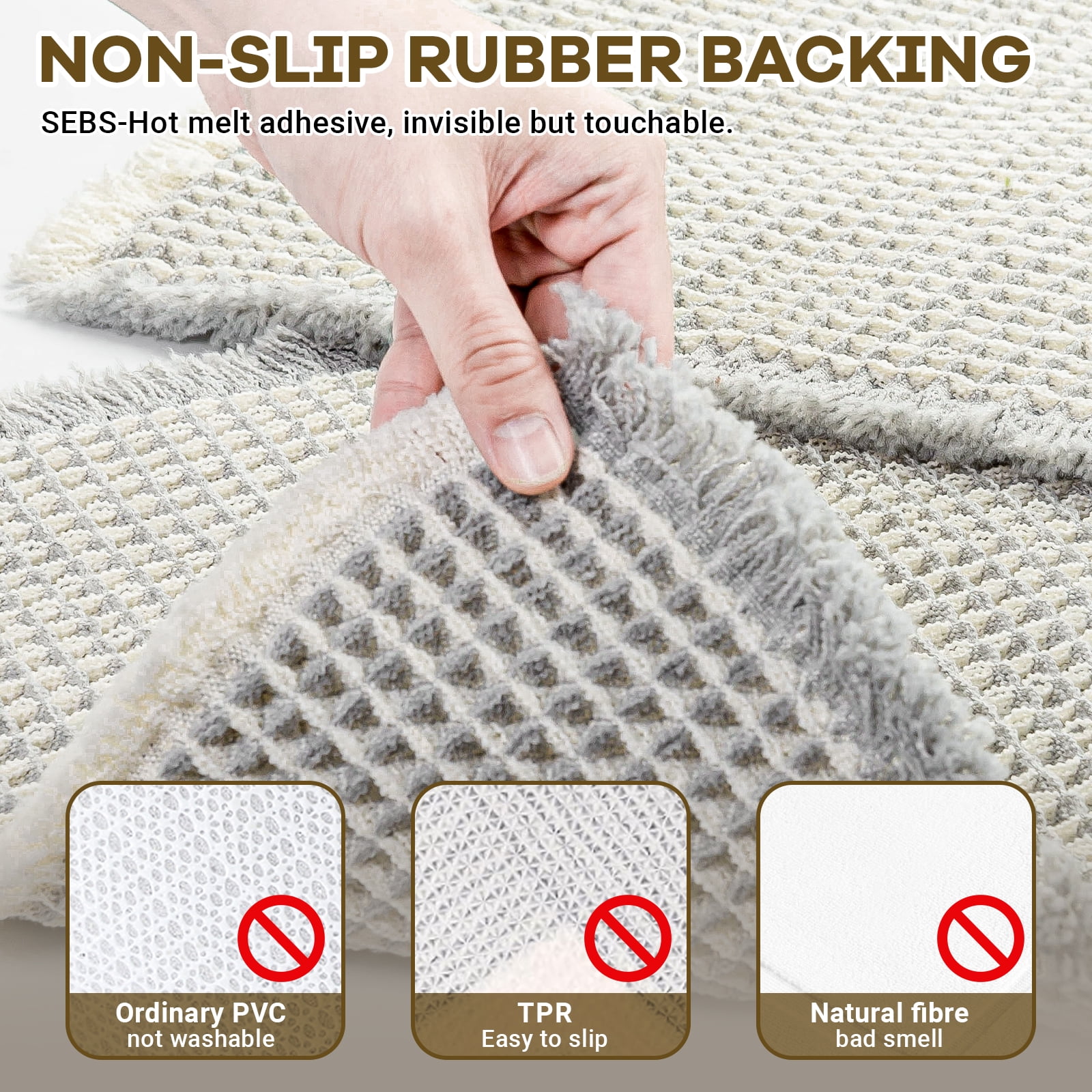 Furicher Large Waffle Bath Mat Set, Non Slip Bathroom Mat Set 2 Piece, 20"×47" and 16"×24"