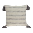 thumbnail image 2 of 100% Cotton Beige and Light Grey Striped Pillow Cover with Tassels, 2 of 3