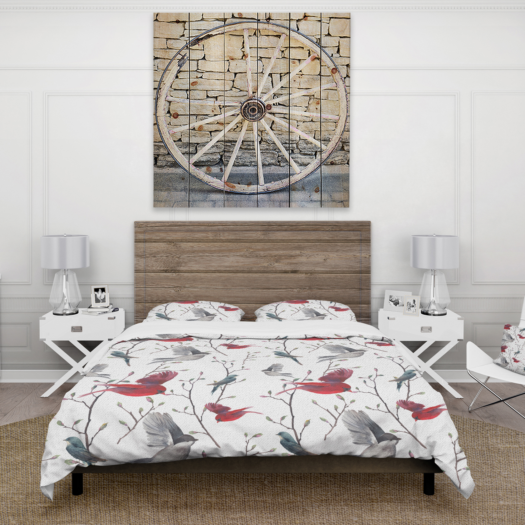 Designart 'Pattern with Birds' Farmhouse Duvet Cover Set