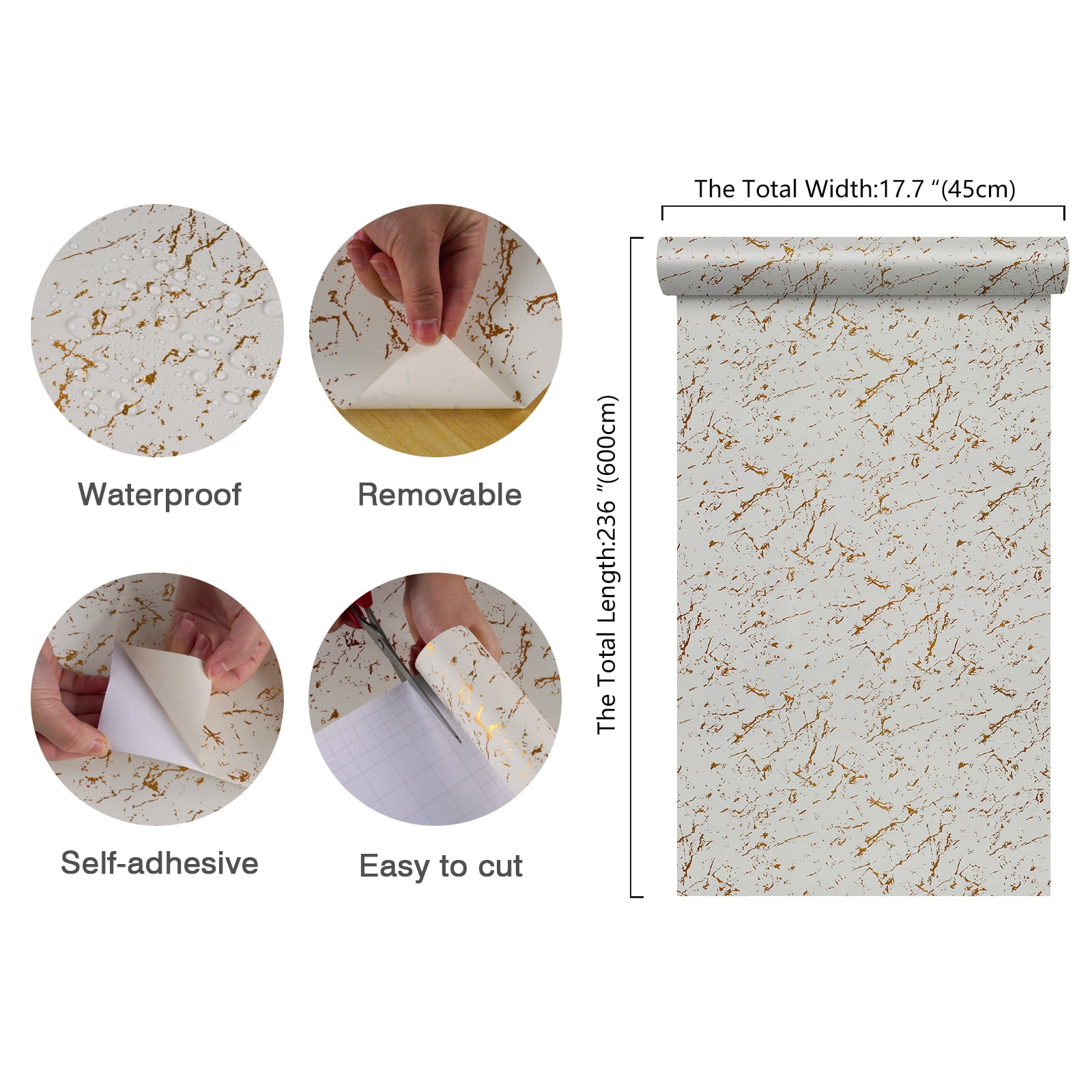 CHIHUT 17.7"x236" White Gold Marble Contact Paper for Countertops Peel and Stick Marble Wallpaper