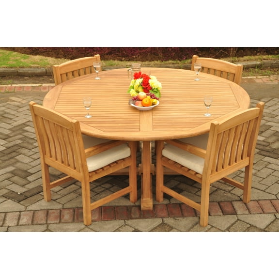 Teak Dining Set: 4 Seater 5 Pc: 72" Round Dining Table And 4 Devon Arm/Captain Chairs Outdoor Patio Grade-A Teak Wood WholesaleTeak #WMDSDVm
