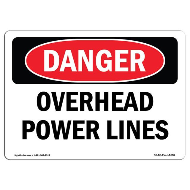 SignMission OS-DS-A-1218-L-1682 Danger Overhead Power Lines OSHA Aluminum Sign