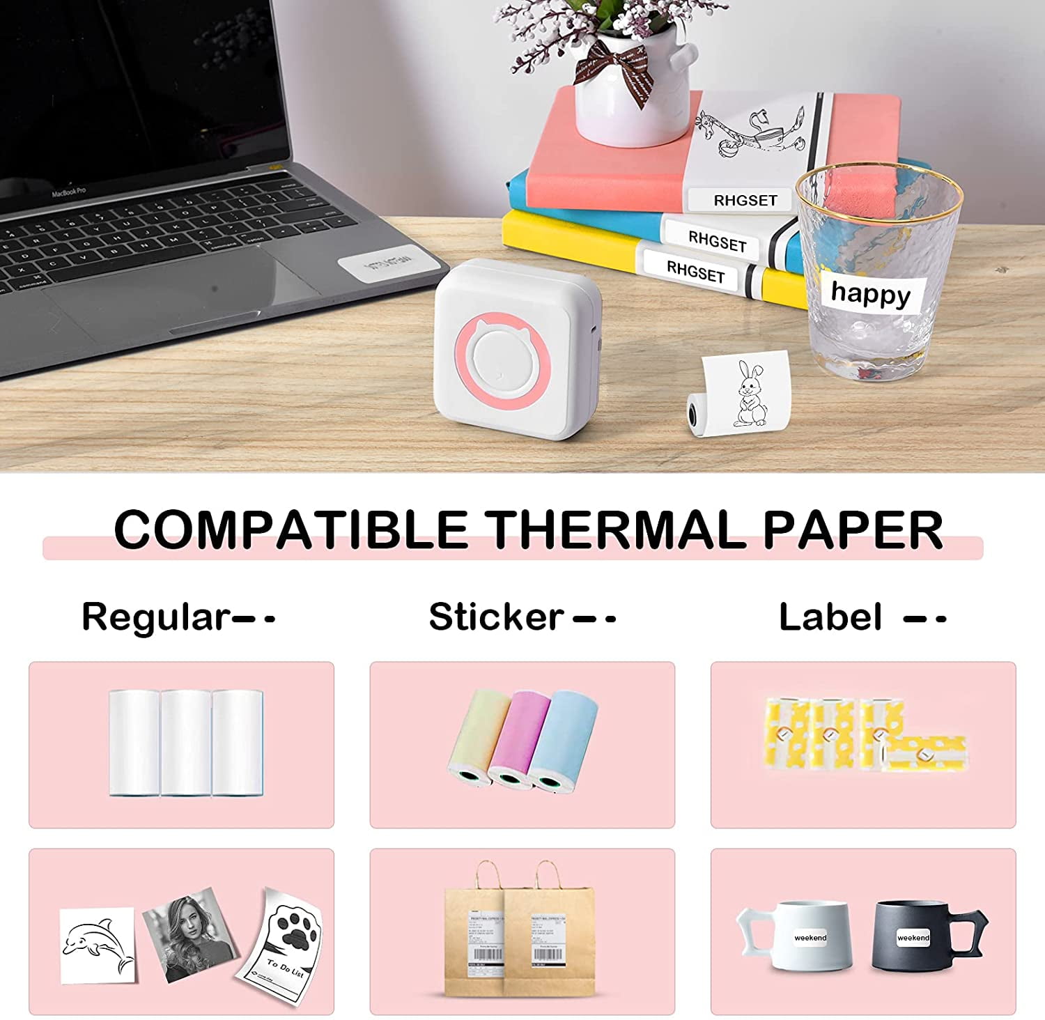 Mini Printer, Auniq Bluetooth Pocket Thermal Printer Inkless Portable  Sticker Printer Compatible with iOS and Android, Wireless Photo Printer for  Printing Label, Journal, Study Notes, Memo, Photos 
