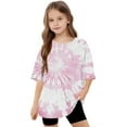 thumbnail image 3 of MKOSPLRT Girl's Oversized Short Sleeve Tops Crew Neck Tie Day T Shirts Loose Fit Shirts Casual Drop Shoulder Tshirts Kids Tops 5-15Y, 3 of 8