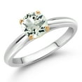 thumbnail image 2 of Gem Stone King 925 Sterling Silver with 10K Yellow Gold Green Prasiolite Solitaire Engagement Ring for Women (0.80 Cttw, Gemstone Birthstone, Round 6MM, Available in Size 5, 6, 7, 8, 9), 2 of 4