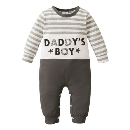 

NZRVAWS Baby Boys Romper Winter Romper 12 Months Boys Jumpsuit 18 Months Boys Onesies Bodysuit Splice Stripe Splice Letter Print Romper Gray