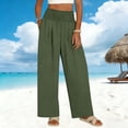 thumbnail image 2 of RYRJJ Womens Lounge Pants Wide Leg Smocked High Waisted Palazzo Pants Summer Flowy Beach Casual Trousers with Pockets, 2 of 9