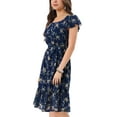 thumbnail image 4 of INSPIRAR CHIC Vestido de Mujer Floral Cuello Cuadrado Mangas Cortas Volantes Midi Vestido de Invitada de Boda Azul XL, 4 of 4