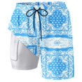 thumbnail image 4 of Men Swim Trunks Green Pattern Print Quick-Dry Lightweight 2 In 1 4-Way Stretch Bathing Suit Light Blue L, 4 of 4
