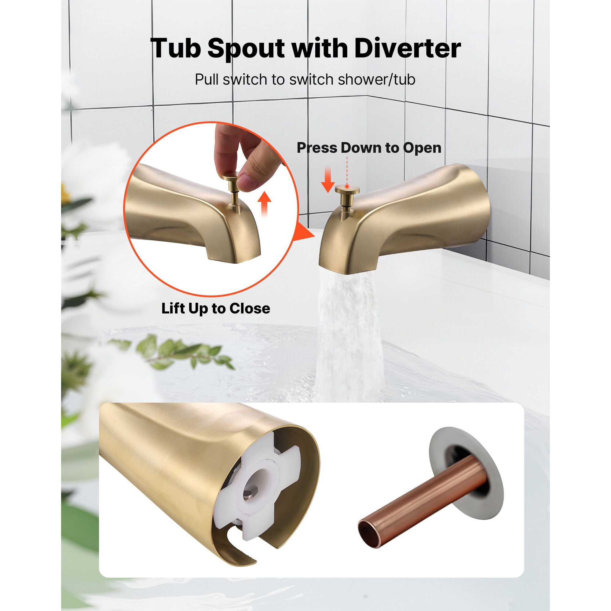 Tub and Shower Faucet Set 4-Piece Pressure Balancing Valve 8 Shower Modes Gold Finish for Bathroom