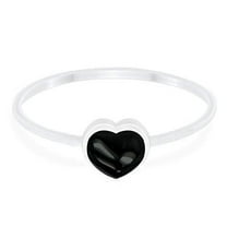 Petite Dainty Solitaire Heart Promise Ring Black Onyx 925 Sterling Silver Size 8