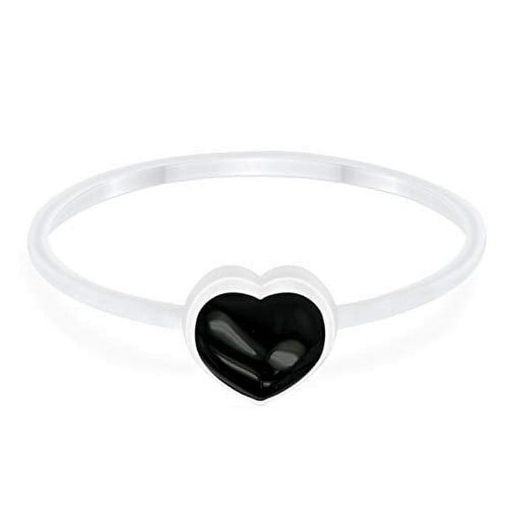 Petite Dainty Solitaire Heart Promise Ring Black Onyx 925 Sterling Silver Size 4