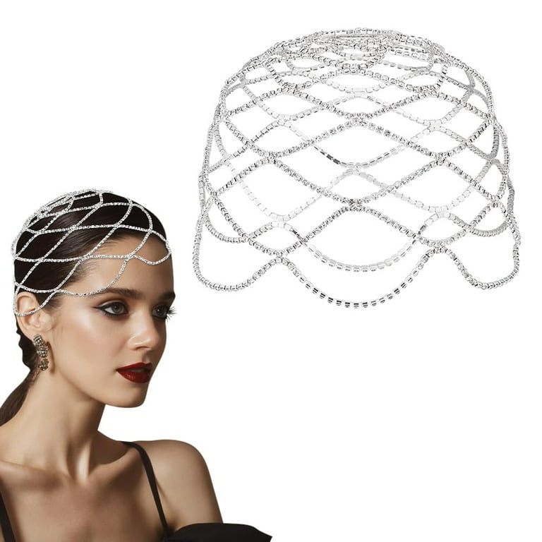 Crystal Cap Headpiece 1920s Flapper Head Chain Rhinestone  display picture 1