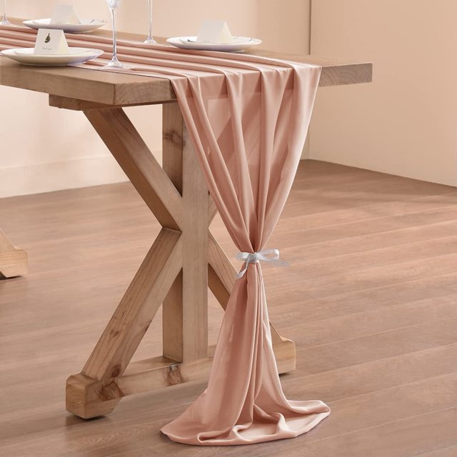 Chiffon Table Runner 28.4x120.1 Inches Sheer Wedding Runner Romantic Rustic Table Runner for Wedding Party Baby Shower Decorations,Rose Gold