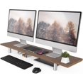 thumbnail image 1 of Support Double Moniteur, Rehausseur de Moniteur Réglable en Hauteur de 39,4 Pouces pour Bureau, Supports de Moniteur en Bois et Acier pour 2 Moniteurs (Marron), 1 of 16