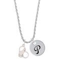 thumbnail image 1 of Delight Jewelry Silvertone Cat Silhouette Heart Silvertone Script Initial Disc - P - Charm Necklace, 20"+3", 1 of 4
