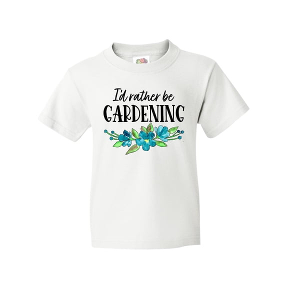 Inktastic I'd Rather Be Gardening Blue Flowers Youth T-Shirt