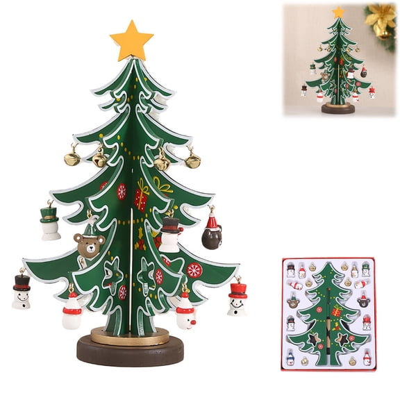 YINTINY Mini Tabletop Christmas Tree, Wooden Xmas Tree Ornaments, DIY Mini Desktop Tree with Miniature Ornaments for Home, Office, Desk