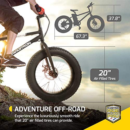 Swagtron EB6 Bandit EBike Fat Tire Electric Bike 350W High-speed Power Assist, Removable Battery, Dual Disc Brakes, Shimano SIS Shifting Built for Trail Riding