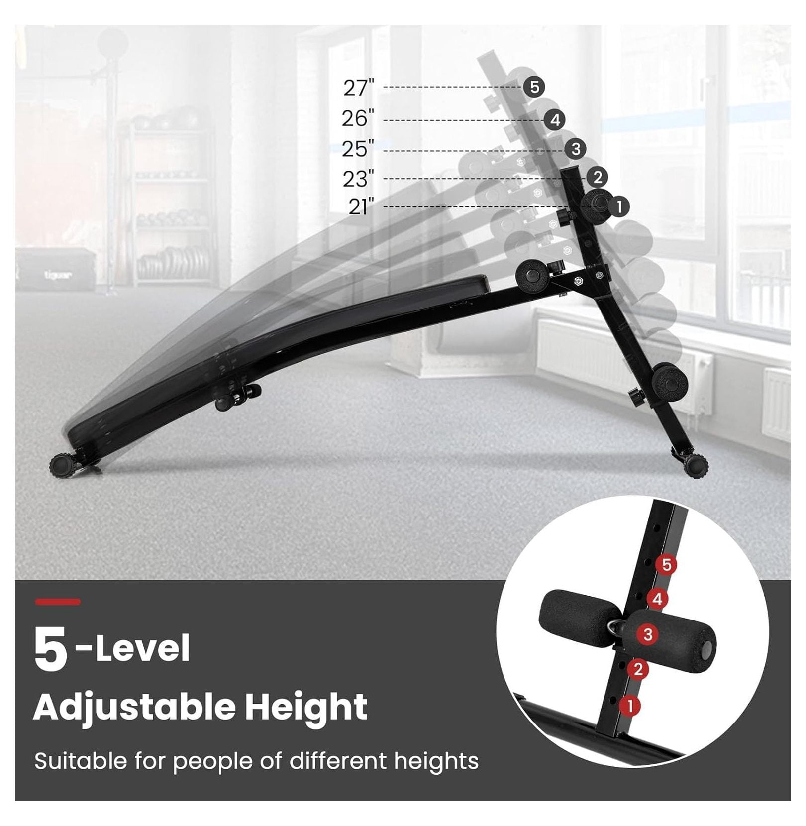 Sit Up Bench, Decline Sit up Bench with 5-level Adjustable Height, 300lbs Capacity & Anti-slip Foot Pads, Foldable Ab Bench for Full Body Workout, Incline Slant Bench for Home Gym