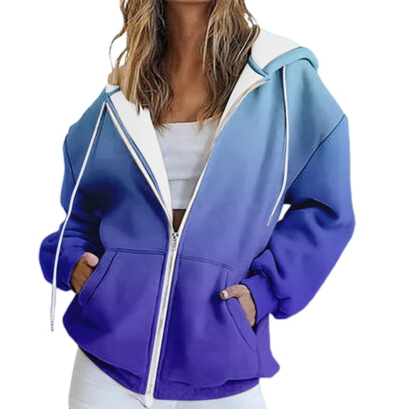 ManxiVoo Women's Oversized Pocket Zipper Hooded Jacket Long Sleeve Track Style Casual Top XXXL Size Blue
