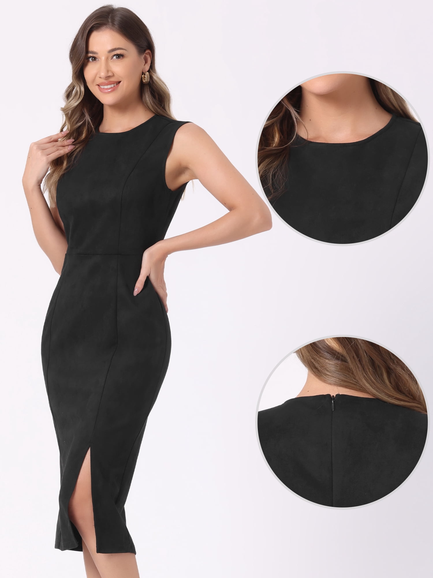 DARING DIVA Faux Suede Sleeveless Split Hem Dress M Black