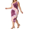 thumbnail image 2 of DARING DIVA Plus Size V Neck Slim Fit Tie Dye Midi Tank Dress 1X Purple Orange, 2 of 5