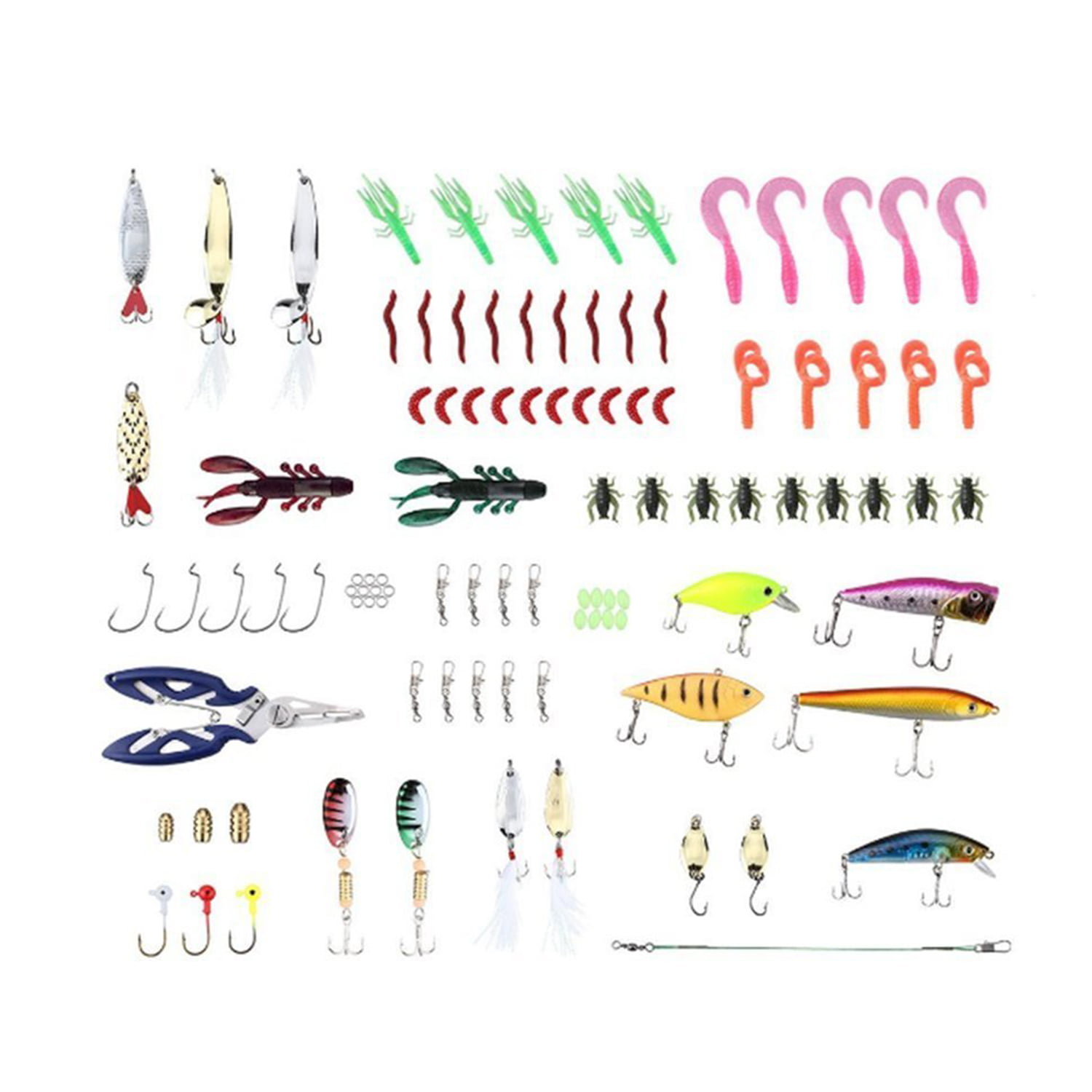 Fishing Lures Assorted Starter Set with Tackle Box, Include Frog Minnow Popper  Pencil Crank Spoon Spinner Maggot Shrimp Baits Swivels for Freshwater Trout  Bass Salmon 