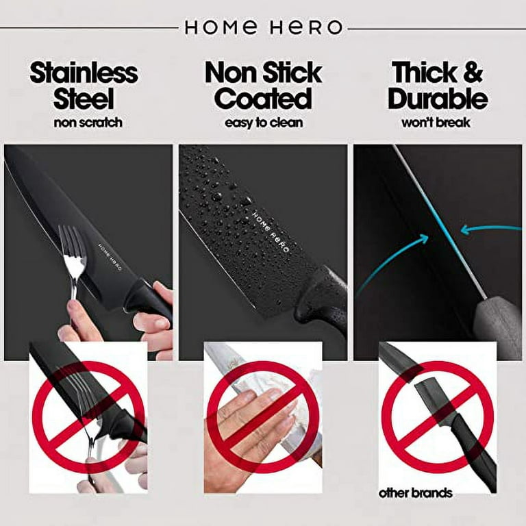 Home Hero 17 Pieces Kitchen Knives Set with Acrylic Stand, Scissors, Peeler and Knife Sharpener, Black