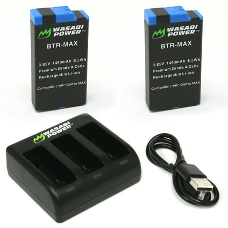 Wasabi Power Battery (2-Pack) and Triple Charger for GoPro MAX, ACDBD-001, ACBAT-001