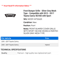 thumbnail image 2 of Front Bumper Grille - Silver Grey Mesh Type - Compatible with 2015 - 2017 Toyota Camry SE/XSE with Sport 2016, 2 of 2