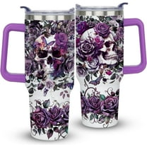 40oz Skull Goth Tumbler with Handle Halloween Gothic Gifts for Women Gothic Tumbler with Lid and Straw Horror Skeleton Stainless Steel Insulated Travel Coffee Cups