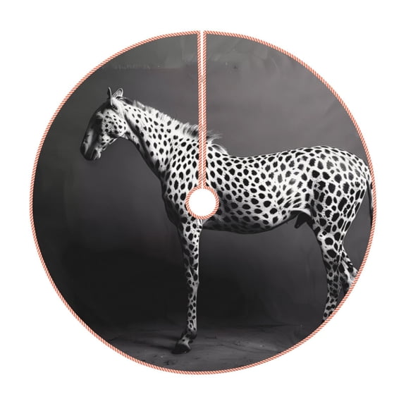 Rateoe Monochrome Leopard Horse Pattern Christmas Tree Skirt with Ties, Christmas Tree Decorations, Farmhouse Christmas Decor Xmas Holiday Decorations-30"