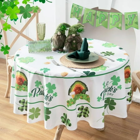 

Round St. Patricks Day Tablecloth Watercolor Shamrock Table Cloth Washable Holiday Microfiber Table Cover for Party Picnic Dinner Decor 60 Inch